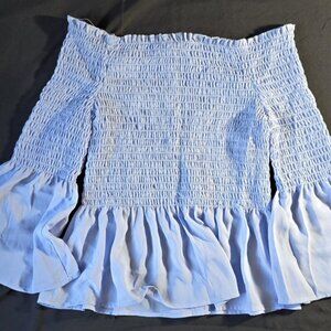 Candies Womens Tops Blue Babydoll Long Sleeve Blouse Size Small